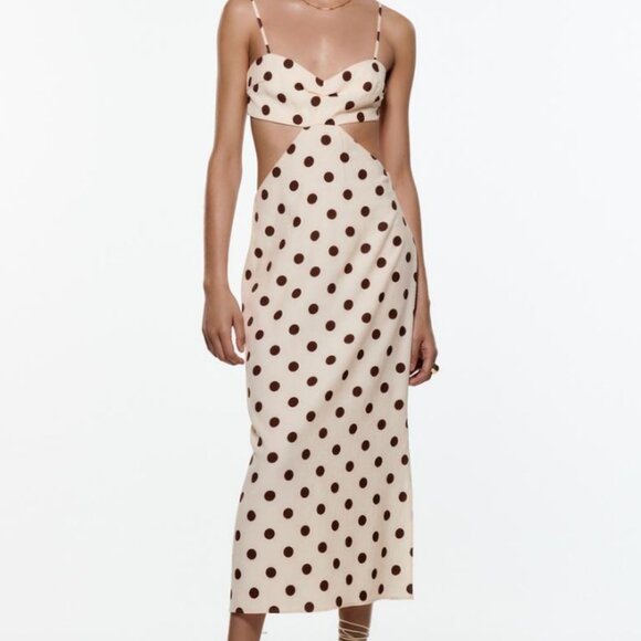 Zara Cream and Brown Polka Dot Maxi Dress - Picture 3 of 15
